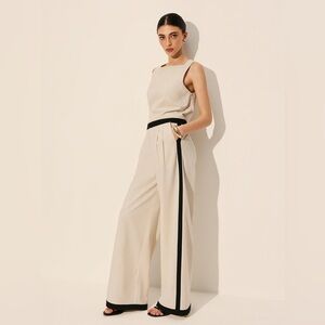 NWT Commense Linen Tank Top and Wide Leg Pants Cream & Black Set
